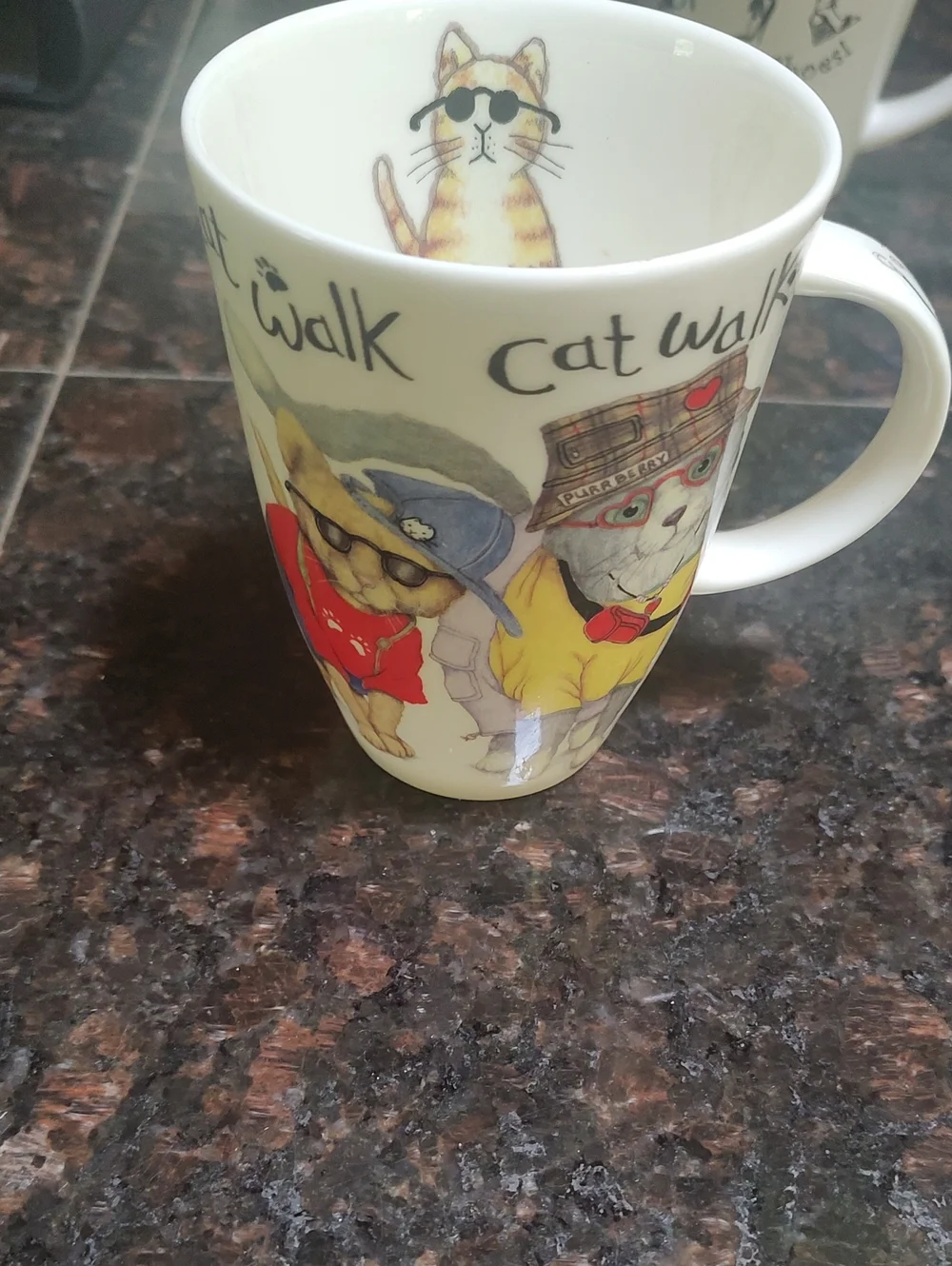 Cat Walk Ceramic Mug - Yellow & Cream Cat Design